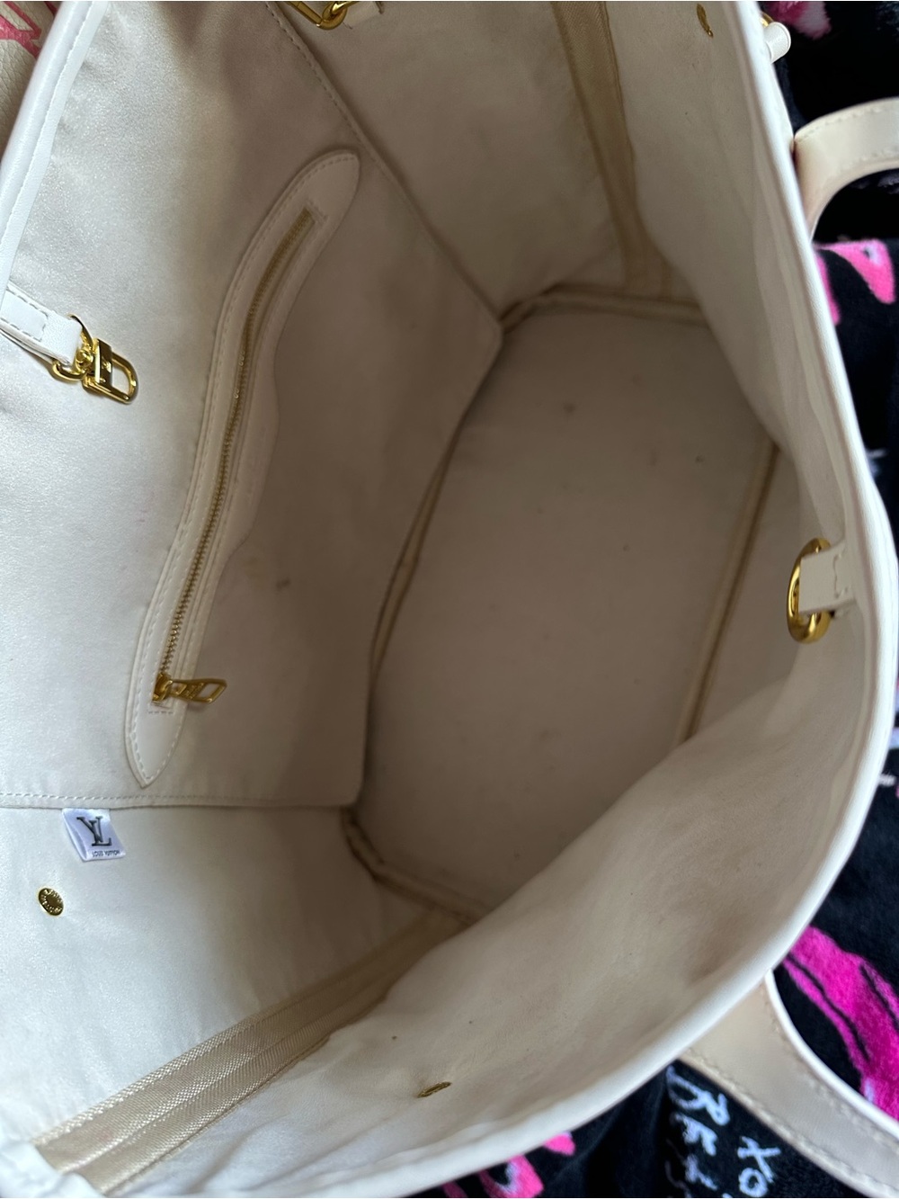 Louis Vuitton Cream Leather Tote with Gold Hardware